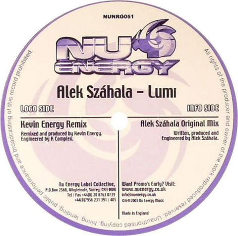 Alek Száhala ‎– Lumi 12" Nu Energy ‎– NUNRG051