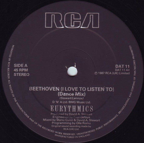 Eurythmics ‎– Beethoven RCA ‎– DAT 11