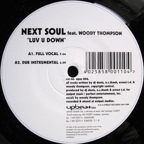 Next Soul, Woody Thompson - Luv U Down 12" UPUS006 Upbeat Records USA