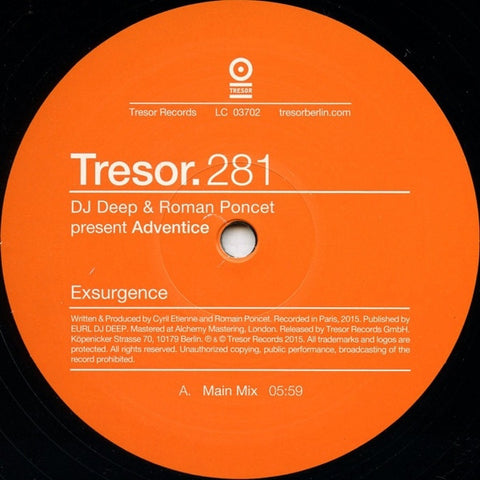 DJ Deep & Roman Poncet Present Adventice ‎– Exsurgence Tresor ‎– Tresor281