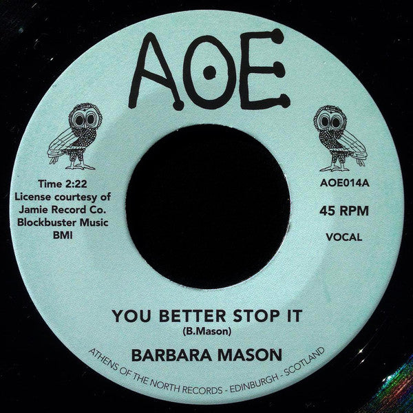 Barbara Mason ‎– You Better Stop It / I Do Love You - AOE ‎– AOE014
