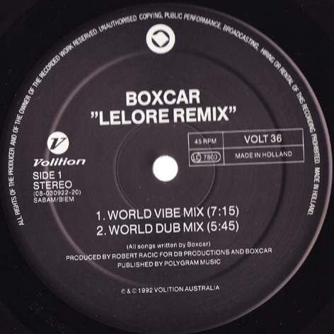 Boxcar - Lelore Remix - VOL36 675003630 Volition, PIAS Holland