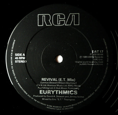 Eurythmics ‎– Revival RCA ‎– DAT 17
